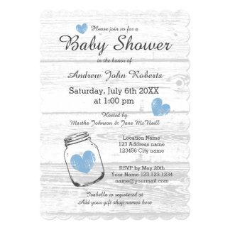 Rustic wood mason jar boy baby shower invitations