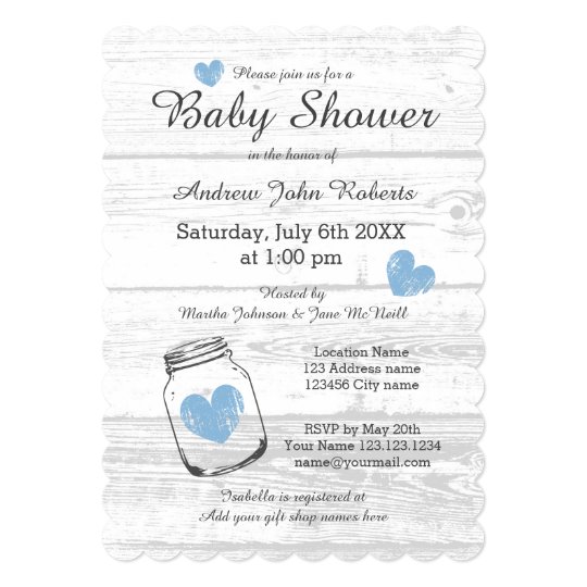 Rustic Wood Mason Jar Boy Baby Shower Invitations Zazzle Com