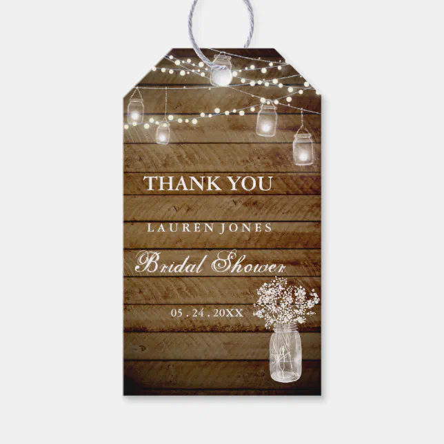 Rustic Wood Mason Jar Bridal Shower Favor Tags | Zazzle