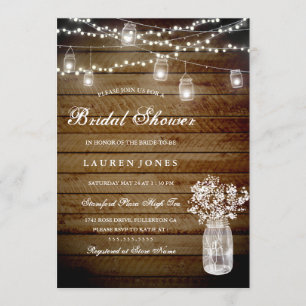 Rustic Wood Mason Jar Bridal Shower Invitation