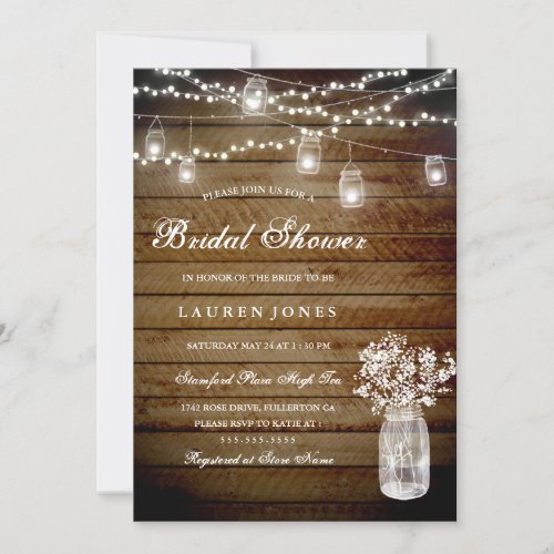 Rustic Wood Mason Jar Bridal Shower Invitation