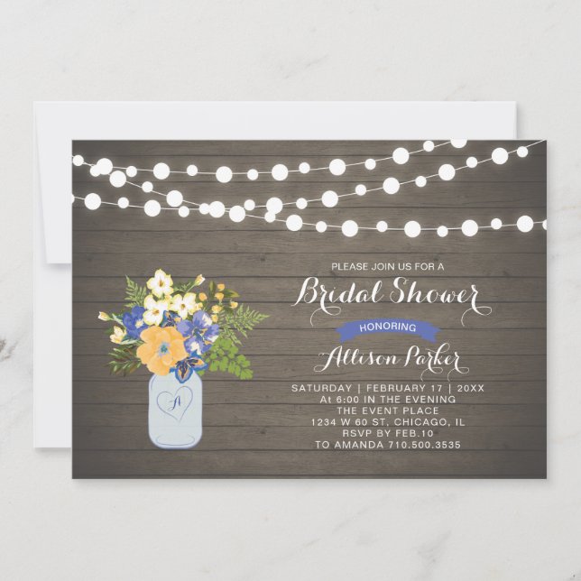 Rustic Wood & Mason Jar Bridal Shower Invitation (Front)