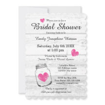 Rustic wood mason jar bridal shower invitations