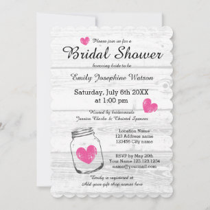 Rustic wood mason jar bridal shower invitations