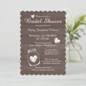 Rustic wood mason jar bridal shower invitations (Standing Front)