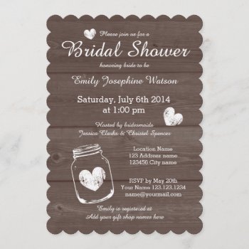 Rustic Wood Mason Jar Bridal Shower Invitations by logotees at Zazzle
