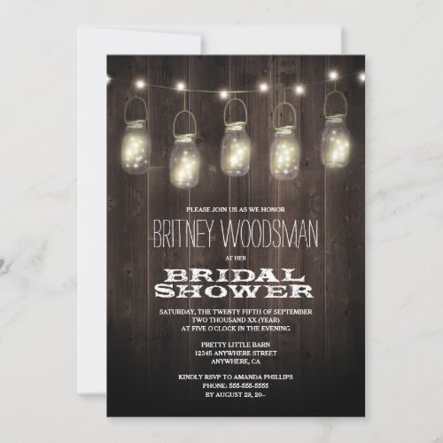 Rustic Wood Mason Jar Bridal Shower Invitations