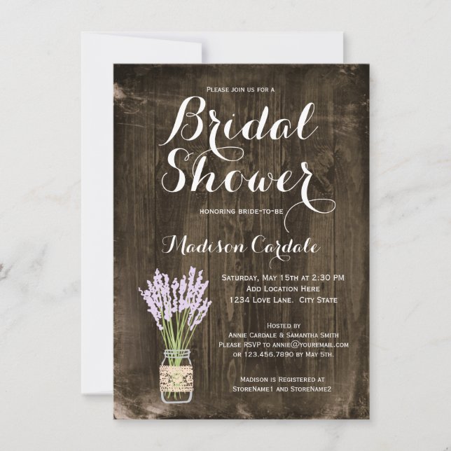 Rustic Wood Mason Jar Bridal Shower Invitations (Front)