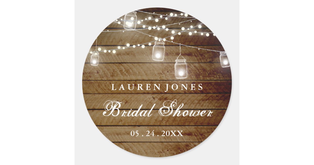 Rustic Wood Mason Jar Bridal Shower Sticker | Zazzle