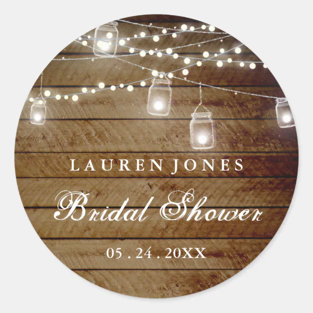 Rustic Wood Mason Jar Bridal Shower Sticker | Zazzle