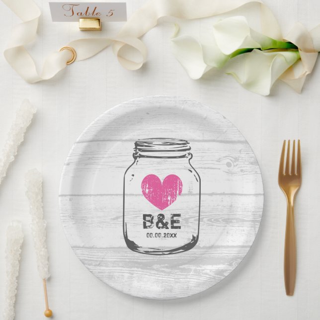 Rustic wood mason jar country wedding party plates (Wedding)