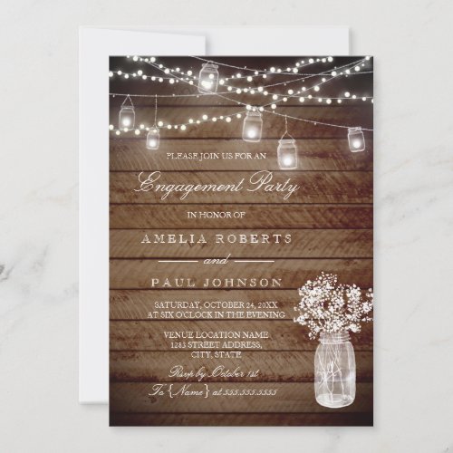 Rustic Wood Mason Jar Engagement Party Invitation