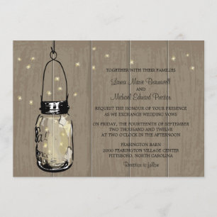 Rustic Wood Mason Jar Fireflies Invitation