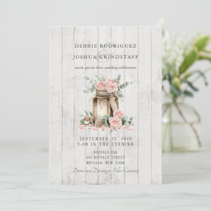 Rustic Wood Mason Jar Floral Wedding Invitation 