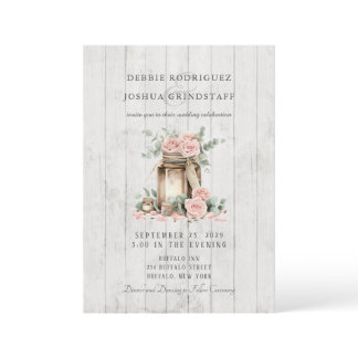 Rustic Wood Mason Jar Floral Wedding Invitation