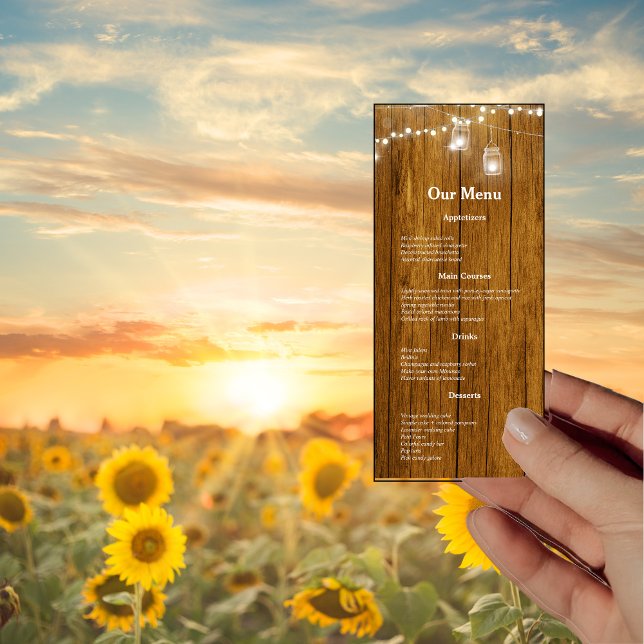 Rustic Wood Mason Jar Hanging Lights Dinner  Menu (Creator Uploaded)