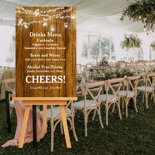 Rustic Wood Mason Jar Hanging Lights Drinks Menu Foam Board