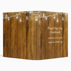 Rustic Wood Mason Jar Hanging Lights Guest Book 3 Ring Binder