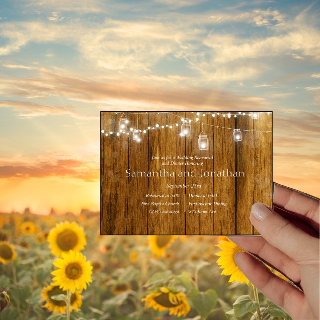 Rustic Wood Mason Jar Hanging Lights Rehearsal Invitation (Creator Uploaded)
