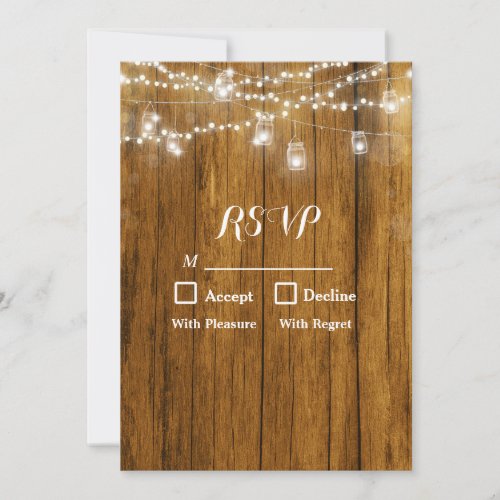 Rustic Wood Mason Jar Hanging Lights RSVP Card