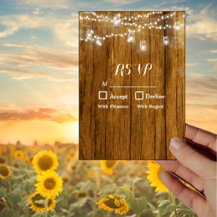 Rustic Wood Mason Jar Hanging Lights RSVP Card