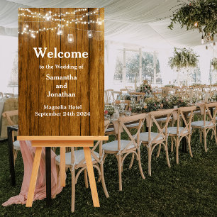 Rustic Wood Mason Jar Hanging Lights Welcome Sign