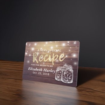 Rustic Wood Mason Jar Lights Bridal Shower Recipe Invitation Postcard by ReadyCardCard at Zazzle