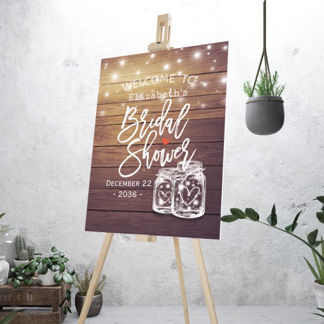 Rustic Wood Mason Jar Lights Bridal Shower Welcome Foam Board (Creator Uploaded)