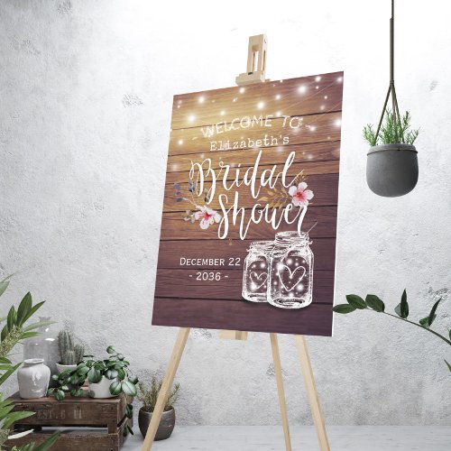 Rustic Wood Mason Jar Lights Bridal Shower Welcome Foam Board