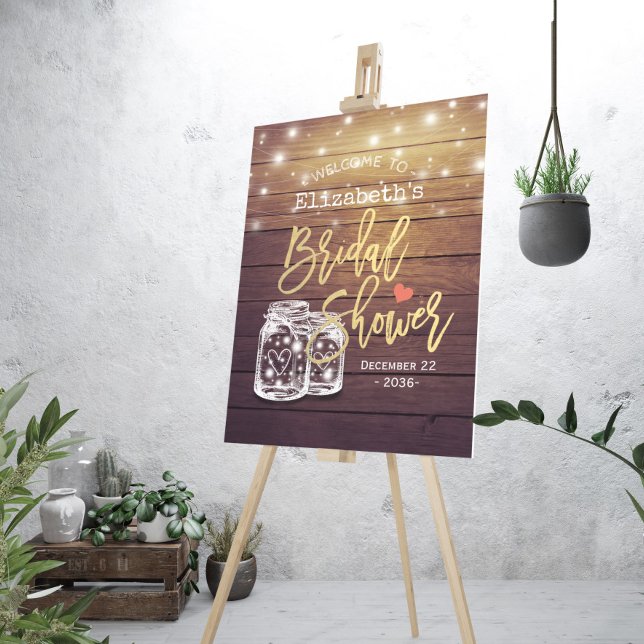 Rustic Wood Mason Jar Lights Bridal Shower Welcome Foam Board (Creator Uploaded)