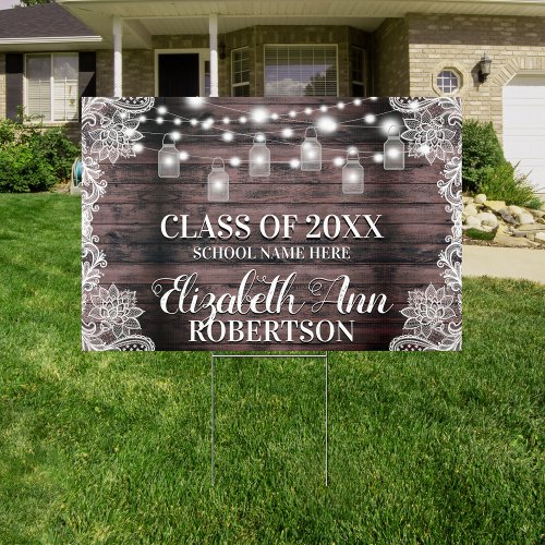 Rustic Wood Mason Jar Lights Graduation Sign