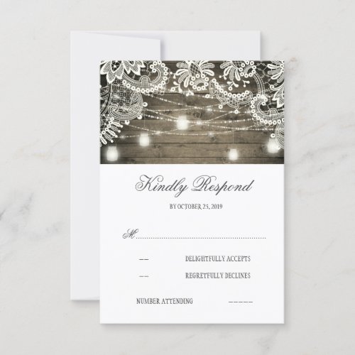 Rustic Wood Mason Jar Lights Lace Wedding RSVP