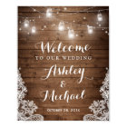 Rustic Wood Mason Jar Lights Lace Wedding Sign