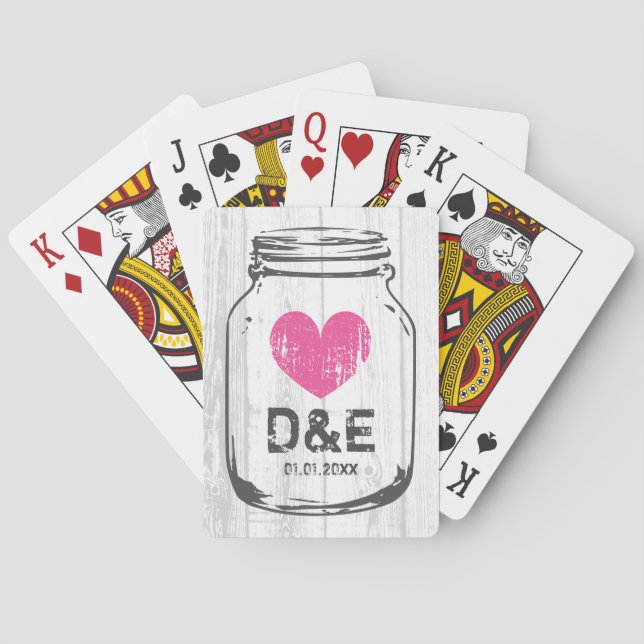 Rustic wood mason jar playing cards wedding favor (Back)