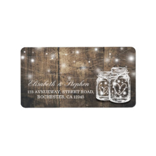 Rustic Wood Mason Jar String Light Wedding Address Label