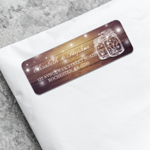 Rustic Wood Mason Jar String Light Wedding Address Label