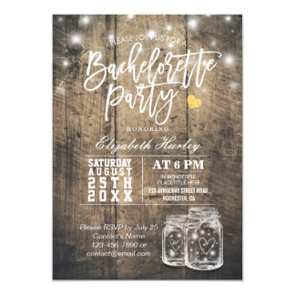 Rustic Wood & Mason Jar String Lights Bachelorette Card