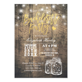 Rustic Wood & Mason Jar String Lights Bachelorette Card