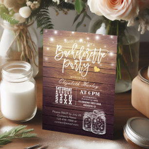Rustic Wood & Mason Jar String Lights Bachelorette Invitation