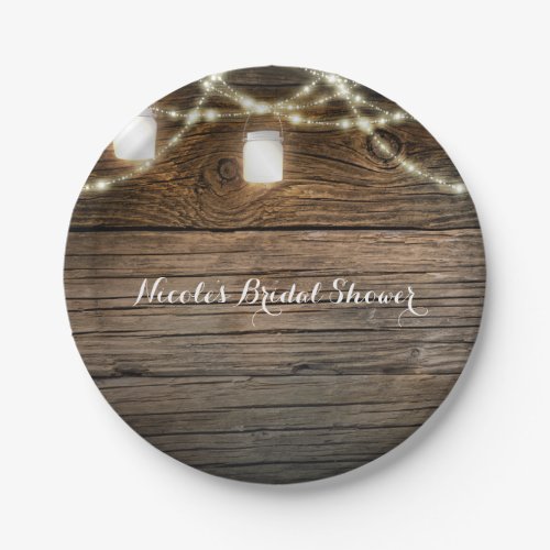 Rustic Wood Mason Jar String Lights Country Glam Paper Plates