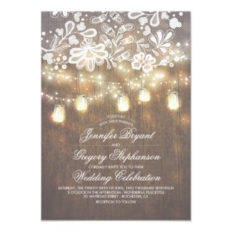 Rustic Barn Wedding Invitation with Floral Lace and Mason Jars