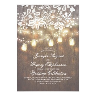 Rustic Barn Wedding Invitation With Floral Lace And Mason Jars Rustic Barn Wedding Invitation With Floral Lace And Mason Jars