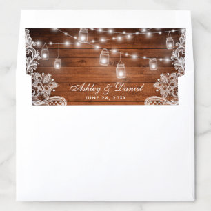 Rustic Wood Mason Jar String Lights Lace Wedding Envelope Liner