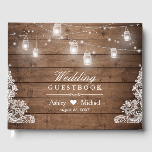 Rustic Wood Mason Jar String Lights Lace Wedding