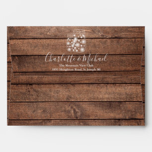 Rustic Wood Mason Jar String Lights Return Address Envelope