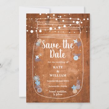 Rustic Wood Mason Jar String Lights Save The Date by thisisnotmedesigns at Zazzle