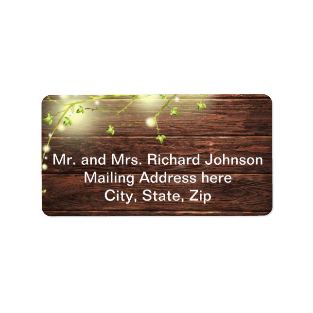 Rustic Wood Mason Jar String Lights Tree Address Label (Front)