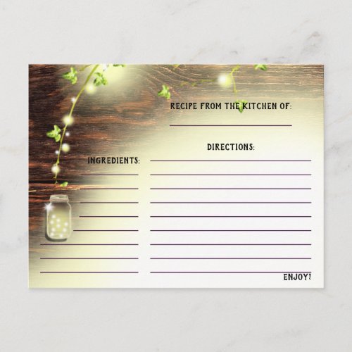 Rustic Wood Mason Jar String Lights Tree Recipe Postcard