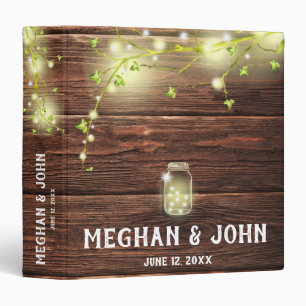 Rustic Wood Mason Jar String Lights Wedding Album 3 Ring Binder