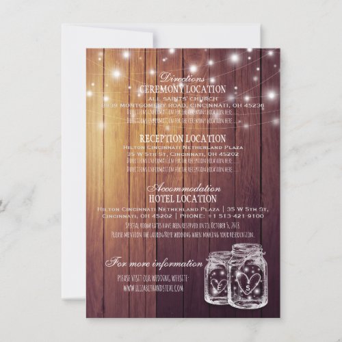 Rustic Wood Mason Jar String Lights Wedding Detail Invitation